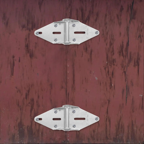 Heavy Duty Exterior Garage Door Hinge Self Closing With Bracket Replacement Kit installed on a wooden door panel