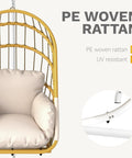 Beige Wicker Egg Chair With Stand For Indoor And Outdoor Use Foldable Hanging Hammock Cushions Included 300 Lbs Capacity Patio
