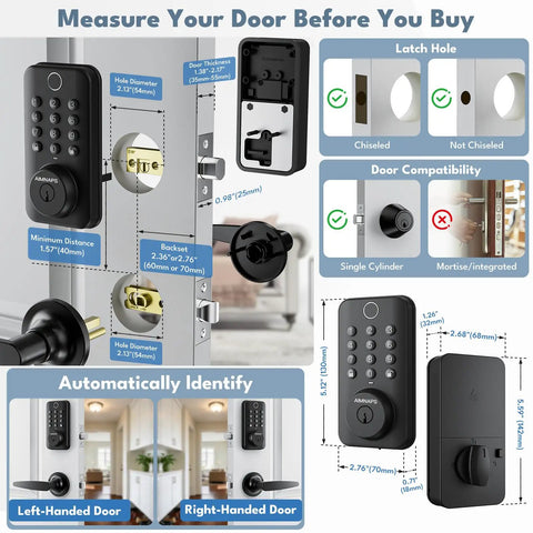 No Sweat Keyless Entry Deadbolt With Lightning Fast Biometric Fingerprint Scan And Custom Digital Keypad Codes For Super Smooth Home Access In Durable Black Metal Build