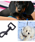 Top Tier Hella Sturdy Black Swivel Eye Bolt Snap Hooks And Heavy Duty Dog Leash Clips With Rust Resistant Zinc Alloy Build For Secure Pet Walking Gear Four Pack on a dog leash.