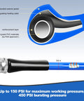 XPORTION heated RV water hose, 5/8 in ID, self-regulating heater, blue jacket, 3/4 in NH fittings (cross-section view)