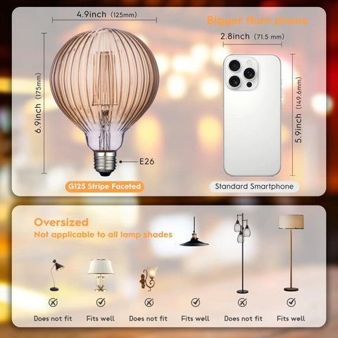 4W Dimmable Amber Globe LED Bulb With Squirrel Cage Filament, G125 Edison Style, E26 Medium Base, size comparison to phone