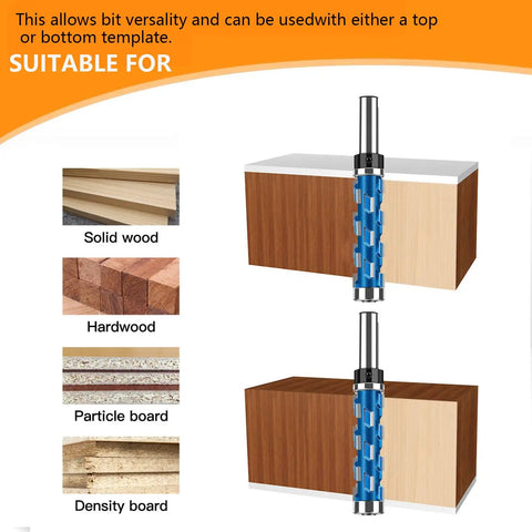 Pro Grade Flush Trim Router Bit Set One Half Inch Shank With Top Bearing Dual Bearing Computer Balanced for wood types