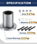 LMF25UU Linear Ball Bearing Set 26mm Bore And 40mm OD 58mm Length With Nickel Plated Round Flange 2 Pack included screws and nuts
