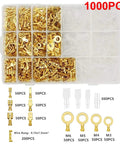 Gold Plated Insulated Spade Connectors 600 Piece Set Kit Male Female Wire Terminals 2.8mm 4.8mm 6.3mm Sizes For Automotive Electrical Wiring And Home Repair Projects These Bad Boys Hold Fast And Tight So Connections Stay Locking And Super Secure Forever., 1000-piece organizer with gold spade, bullet and ring terminals