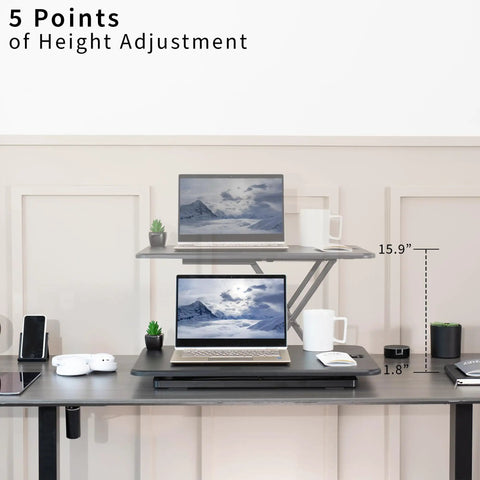 Ultra Slim Single Top Standing Desk Riser Height Adjustable Sit Stand Converter for Monitor or Laptop with 5 Height Levels.
