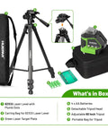 Self Leveling Laser Level With 60 Inch Tripod For Construction And Home Use, Green 360 Degree Horizontal Line And 140 Degree Vertical Line With Two Plumb Dots, Built Tough Workhorse Cross Line Tool For Precise Layout And Quick Alignment, with tripod and case
