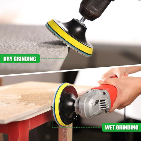 Diamond Polishing Pads Set 5 Inch With 5/8-11 Hook And Loop Backing used for wet and dry grinding of stone surfaces