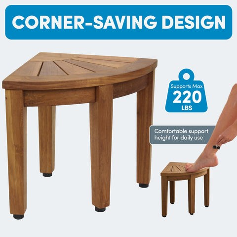 Kai OptiAREA Teak Foot Rest For Corner Showers Go-To Durable Water Resistant Foot Stool With No Slip Feet Space Saving Design For Indoor And Outdoor Use Perfect For Shaving Legs