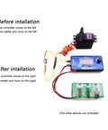 Diagram showing 2Pcs Servo Signal Reverser Inverter For PWM Control 3.6V To 24V setup before and after installation, with labeled parts.