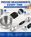 Heavy Duty Measuring Cups And Spoons Set With Strong N52 Magnets, 304 Stainless Steel Kitchen Tools, 15 Piece Round Set With Leveler For Baking And Cooking, BPA Free, Fits In Spice Jars, engraved 1 cup and 1 tsp