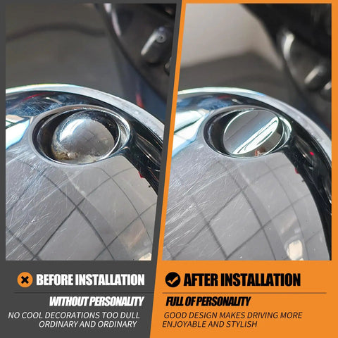 Before and after installation of Chrome Push Button Fuel Door Gas Cap Latch Kit For Electra Glide Street Glide Road Glide Tri Glide 1992 To 2025 Fits Center Fill Tanks Easy Install Durable Aluminum Construction, showing improved finish.