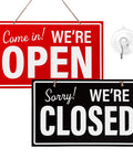 Open And Closed Sign For Biz 10 By 6 Inches Double Sided Plastic Sign With Twine And Suction Cup Hook For Door Or Window Easy To Read Business Hours Black And Red
