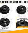48P Beefed Up Pinion Gear Set 28T 29T 30T Hardened Steel 3.175mm Shaft With Screws And Hex For 1 By 10 RC Cars And Trucks