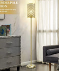Gold Crystal Floor Lamp With On Off Foot Switch in a living room corner showcasing luxe crystal shade and sturdy base
