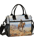 Desert Cowboy Themed Insulated Lunch Bag For Women Large Leakproof Cooler Tote, cowboy on horseback print, mesh pocket