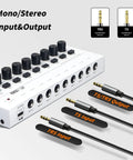 8 Channel Stereo Line Mixer For Sub Mixing With Ultra Low Noise Operation featuring input and output jacks, white finish.