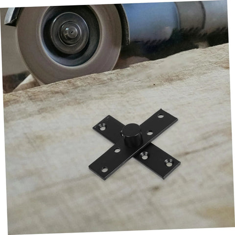 Close-up of Hidden Pivot Door Hinge System 360 Degree Stainless Steel Concealed Pivot Hinge for Bookcase Doors on wood surface