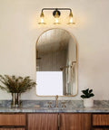 Black And Gold 3 Light Vanity Light Fixture Over Mirror With Clear Glass Shade For Bathroom, Modern Mid Century Vibe, 22.4 Inch