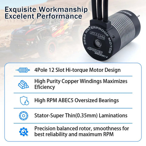 Beefy 3800KV 4-Pole Brushless RC Motor With 3.175mm Shaft For 1 Eighth, 1 Tenth, 1 Twelfth Scale Electric Racing Cars And Buggies High-Torque Performance Specifications
