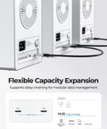 Massive 5 Bay Hard Drive Enclosure Delivers Hassle Free Installation With True Daisy Chain Linking For Up To 330Tb Total Storage Paired With Blazing 10Gbps USB 3 2 Gen 2 Transfer Speeds rear view showing daisy-chain connections and ports.