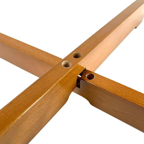 Detail view of solid wood base, part of Wooden Katana Stand For Tatami Mats And Cutting Practice, Heavy Duty Target Base assembly.