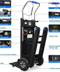 Heavy Duty Electric Stair Climbing Dolly With 1250W Motor And 900Lb Capacity, Feature Dual Speed Options For Smooth Furniture Hauling On Any Slope Plus Foldable Tracked Hand Truck front view with battery switch and rubber track