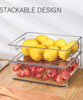 Stackable Fridge Organizer Bins Set Of 6 Clear Kitchen Storage Bins With Easy Grip Handles shown with lemons and grapes