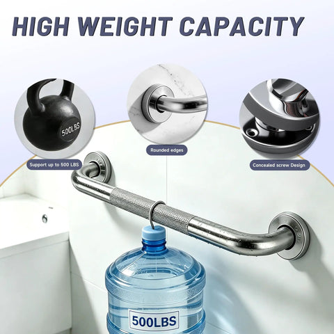 16 Inch Shower Grab Bars 2 Pack Brushed Nickel Safety Supports Rock Solid Build With Knockout Grip And Zero Slip Design crafted from heavy duty 304 stainless steel with 500 lbs capacity.