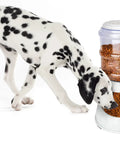 Heavy Duty Automatic Dog Feeder For Large Dogs With 3 Gallon Food Dispenser, Bpa Free Plastic Pet Meal Hub, dog eating from gravity feeder.