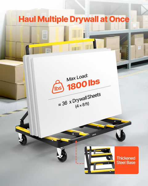 Drywall Cart Dolly With 1800 Lb Load Capacity And Expandable Deck in warehouse handling drywall sheets
