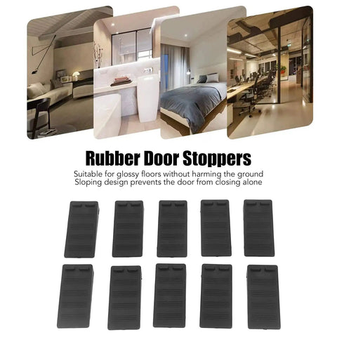 Heavy Duty Door Stopper For Hardwood Floors And Tiles, Anti Collision Rubber Floor Stopper displayed with interior scenes.