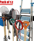 Heavy Duty Steel Garage Wall Mount Tool Organizer With 8 Mixed Hooks Up To 800 Lbs holding various tools and ladder