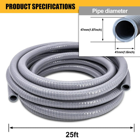 Ultra Heavy Duty Non Metallic Flexible PVC Liquid Tight Electrical Conduit 1-1/2 Inch Diameter 25 Foot Length coil with diameter sizes.