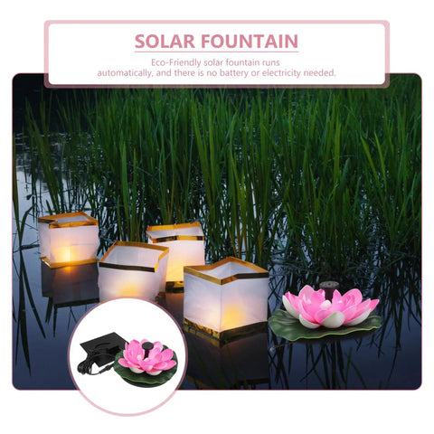 Solar Powered Floating Lotus Fountain For Fish Tanks And Gardens, No Fuss Automatic Start with lily pad in garden pond.