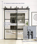 Installed Bypass Glass Barn Door Set 72 X 84 Inches with 6 Foot Double Hardware Kit, soft close, black carbon steel frame