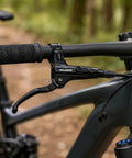 Close-up of a black heavy duty metal lever for Complete Hydraulic Disc Brake Conversion Kit For Mountain Bikes With Two Ventilated Steel Rotors.