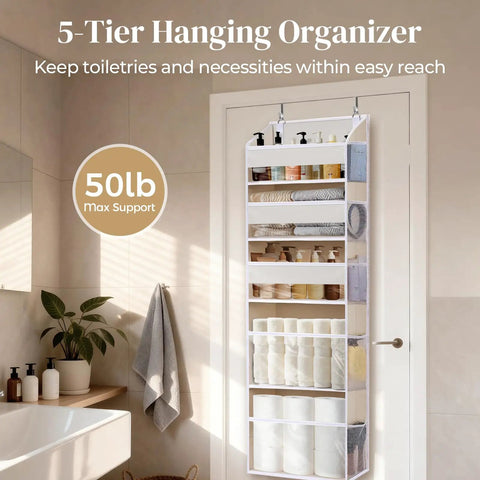 Straight Up Game Changer For Cramped Closets As This Five Tier Over The Door Organizer Packs Ten Dope Mesh Pockets With A Heavy Duty 44 Lb Rating Plus Clear Windows Built For Bulky Kids Toys Or Sneakers In Beige