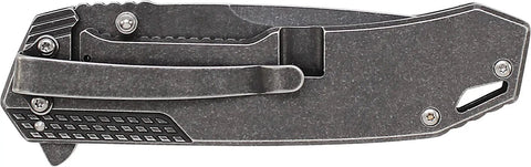 Closed view of Rugged EDC Folding Knife For Outdoors And Tactical Use, 8.3 Inch Overall Length, stonewashed G10 handle visible