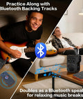 Two musicians with Pocket Sized 5W Mini Guitar Amp With Bluetooth And USB Playback Four Built In Effects Clean Overdrive Distortion Reverb Rechargeable
