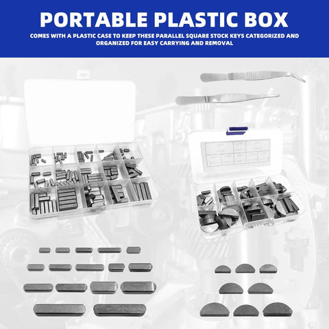 Keyway Key Stock Assortment Kit With 140 Round End Keys And 80 Woodruff Half Moon Keys Plus 2 Tweezers 220 Pieces