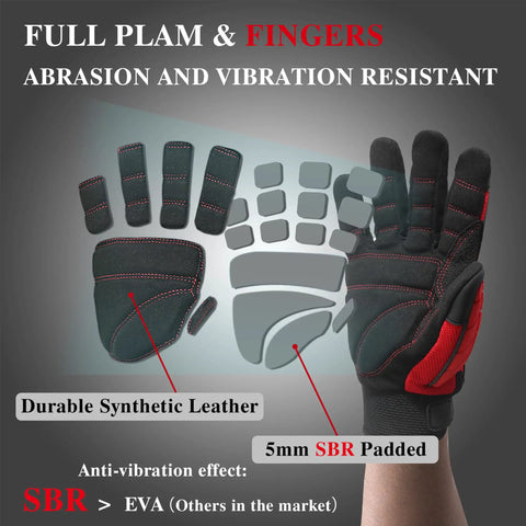 Anti Vibration Work Gloves With 5mm SBR Padding And TPR Protector For Men Large Size Mechanic Gloves with full palm view