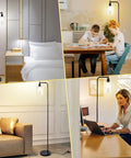 Lit Industrial Floor Lamp In Black And Gold With Clear Glass Shade Dimmable Modern Standing Lamp Remote And Foot Control 6W LED Edison Bulb Bright Corner Light For Living Room Bedroom And Office in various room settings