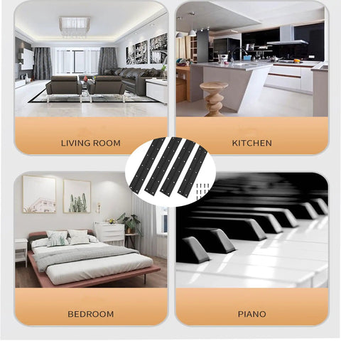 Heavy Duty Rock Solid 10 Inch Continuous Piano Hinges Built Tough From Premium Black Stainless Steel With Included Screws For Cabinet Doors And Home Workshop Makeover Two Pack displayed in home settings.