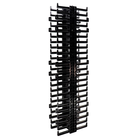 WMPV45E Vertical Cable Management Panel Black Rack Ready for Racks, 24 Cable Cat6 Capacity shown from side angle