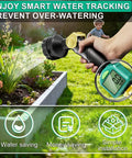 Water Flow Meter With 180 Degree Flip Screen For Outdoor Garden Hose RV And Irrigation being used on garden plants, waterproof LCD