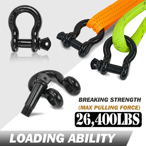 1/2 Inch D Ring Shackle With 9/16 Inch Screw Pin, Heavy Duty Tow And Recovery Shackle For Off Road Adventures, UTV ATV And Trailer Gear, No Gap Design, Won't Slip At Speed, Up To 4,000 Lbs. black steel shackle with recovery straps