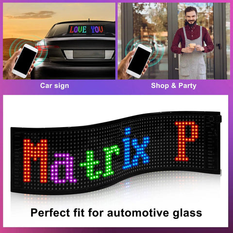 Dope Flexible LED Car Sign With Bluetooth App Control showing custom text and patterns, perfect for cars, stores, and parties display.