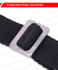 Close-up of black Front Fork Pull Sling Leash strap with stainless steel adjuster for Motocross and Enduro Recovery Gear.