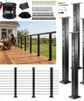 Matte Black 12-20 ft Cable Railing Post Kit with 4 Posts, 206 ft of Stainless Steel 1/10 Inch Wire Rope for decks and porches